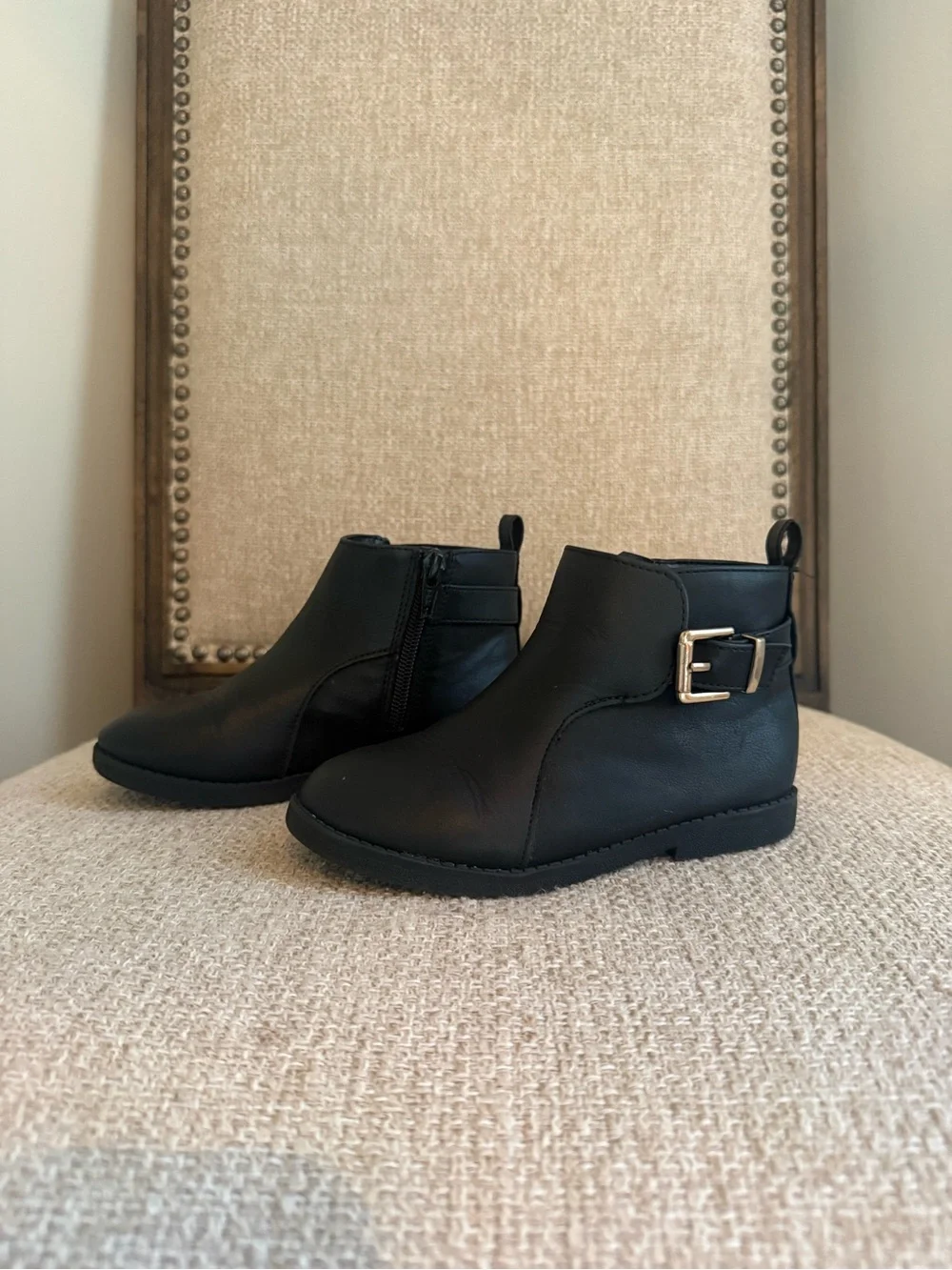 Toddler girls 10 Black Ankle Boots with gold side Buckle by The Children’s Place